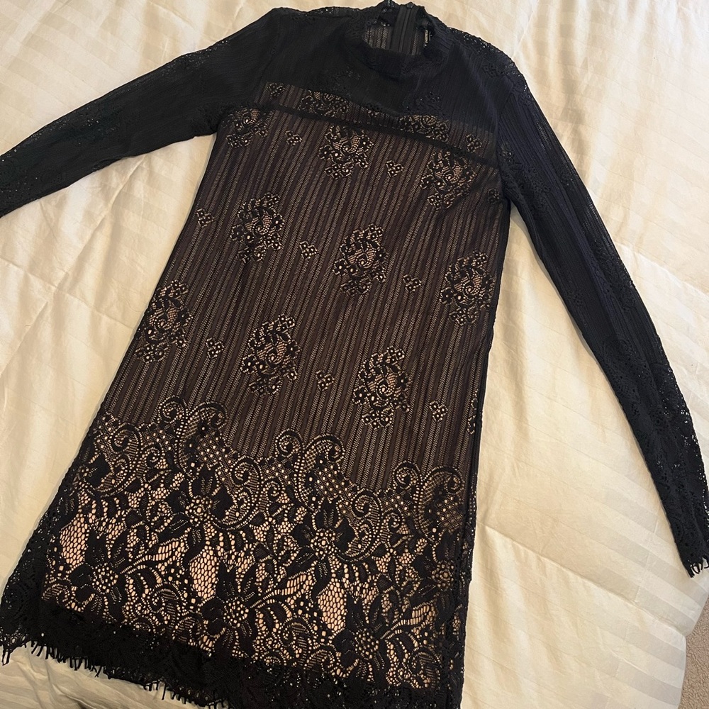 Black Lace Long Sleeve Mini Dress